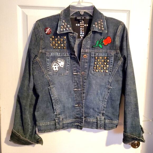 Woman's Studded denim jacket with patches sz.M - Picture 2 of 12